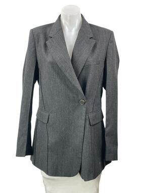 Zara Women's Gray 100% Wool Notch Lapel Long Sleeve Blazer Coat Jacket Size M